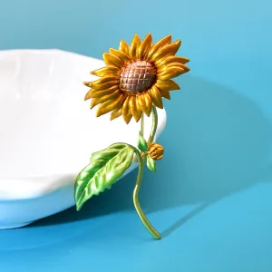 Enamel Sunflower Brooches For Women