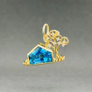 Estate 18K Y Gold 3.35ct Blue Topaz & 0.10ctw G-H/SI1-2 Diamond Pin/Pendant