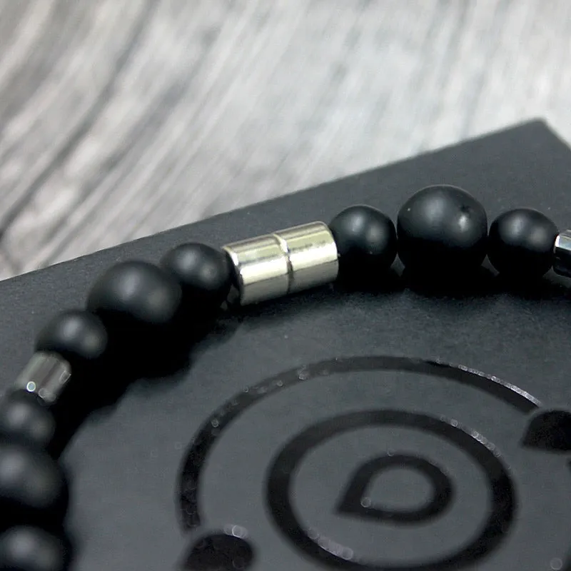 Fashion Classic Vintage Men Matte Black Natural Stone Necklace