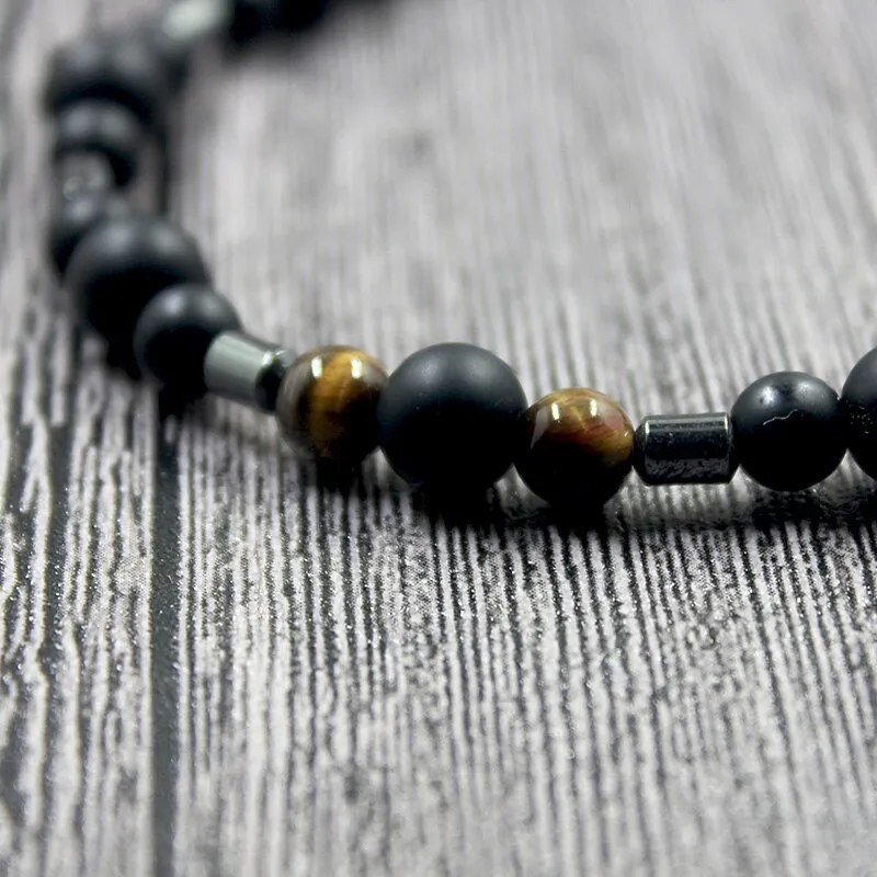 Fashion Classic Vintage Men Matte Black Natural Stone Necklace
