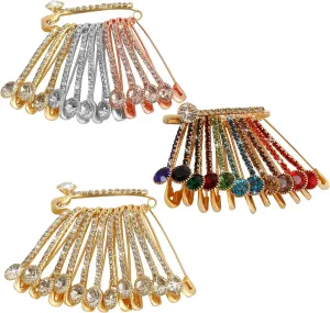 FASHIONS Multicolor Rhinestone Safety pin Brooch for Clothes Sweater Shirt Pants Dresses Scarf Skirt Saree Dupatta Hat Hijab Clips Jeans Pins Set of 36 Pcs