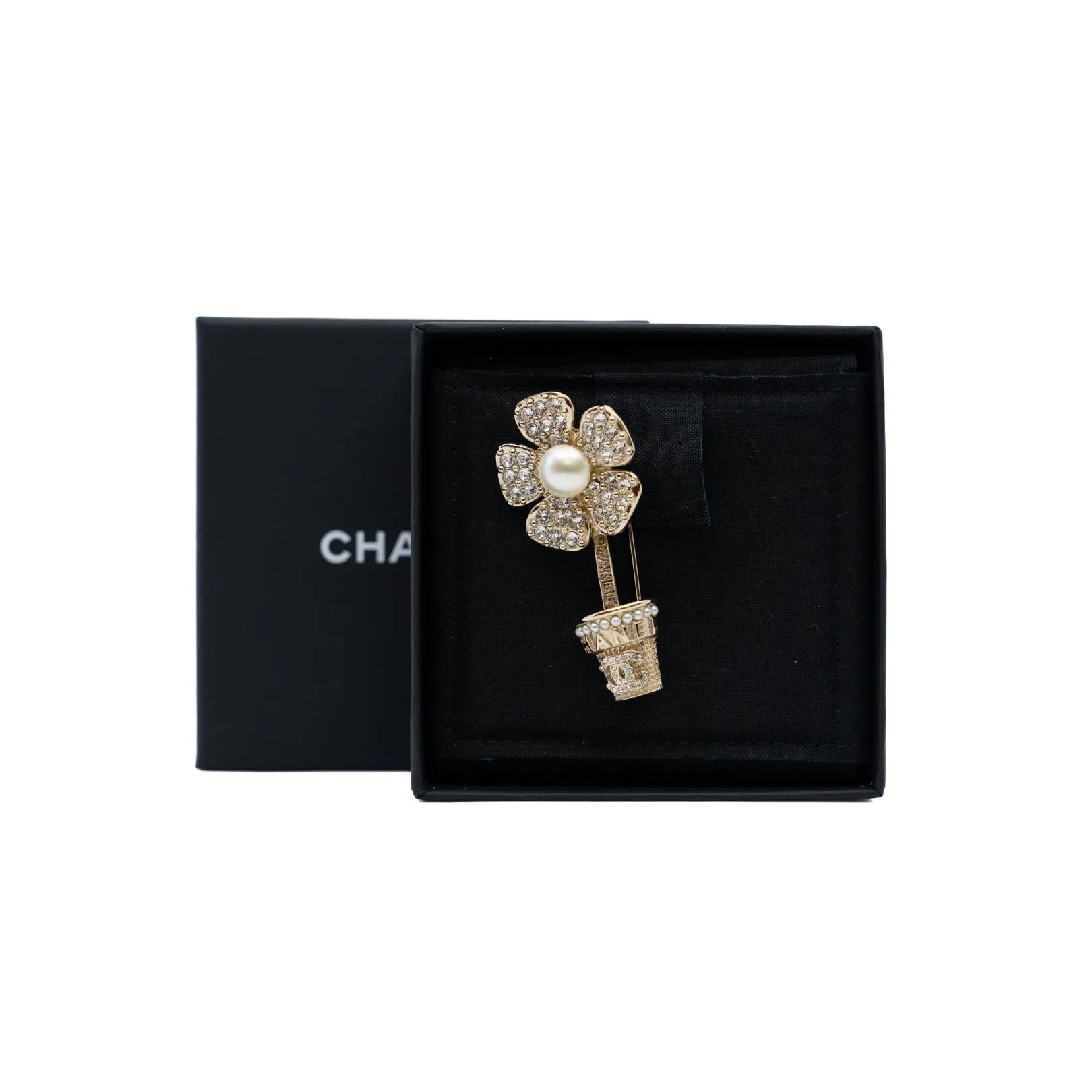 Faux Pearl & Strass Flower Pot Brooch