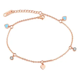 Fine Rose Gold Chain Hearts & Diamonds Anklet