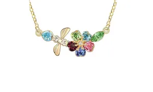 Flower Multi Crystal Pendant Necklace