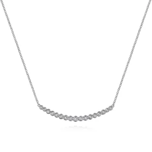 Gabriel & Co. Fashion 14k White Gold Curved Bar Necklace with Bezel Set Round Diamonds