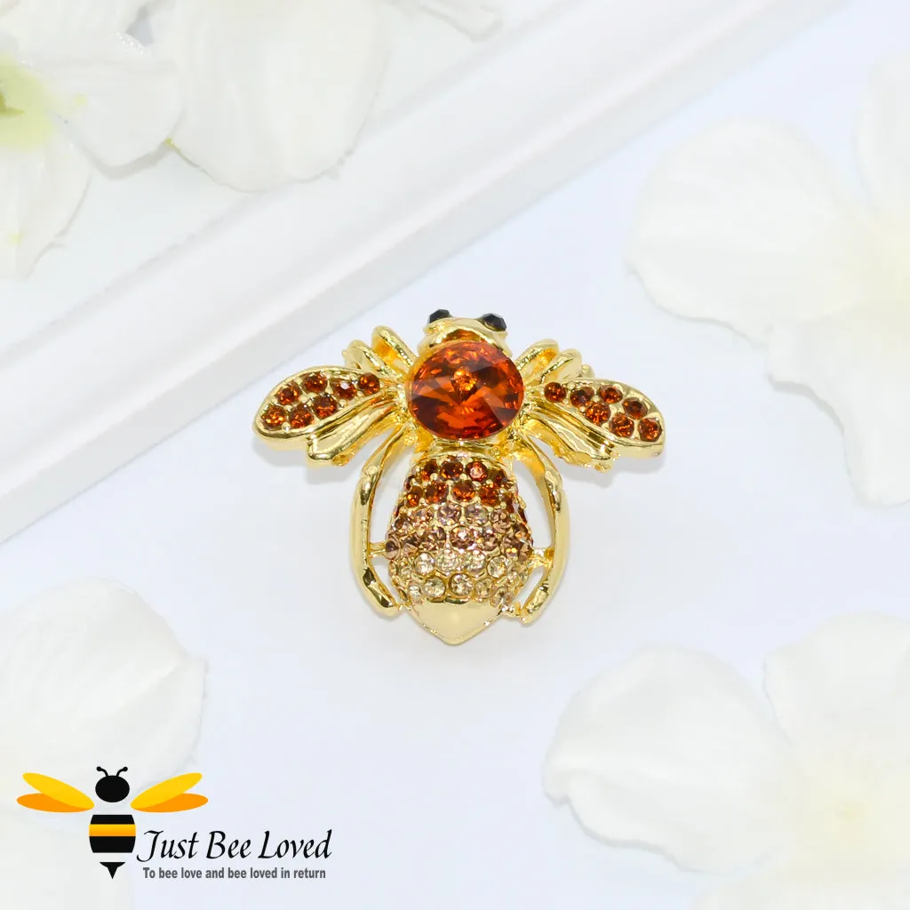 Glamorous Gold Plated Crystal Bee Brooch