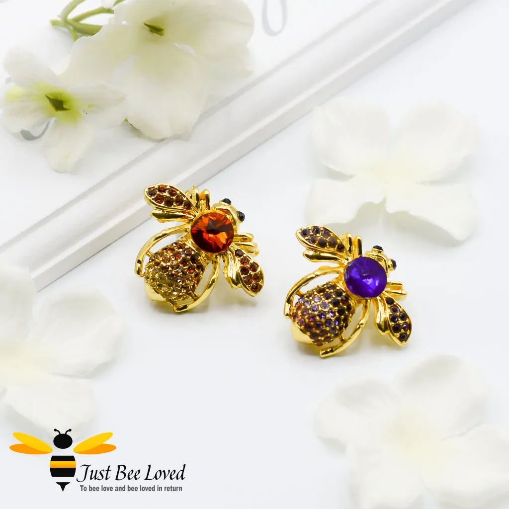 Glamorous Gold Plated Crystal Bee Brooch