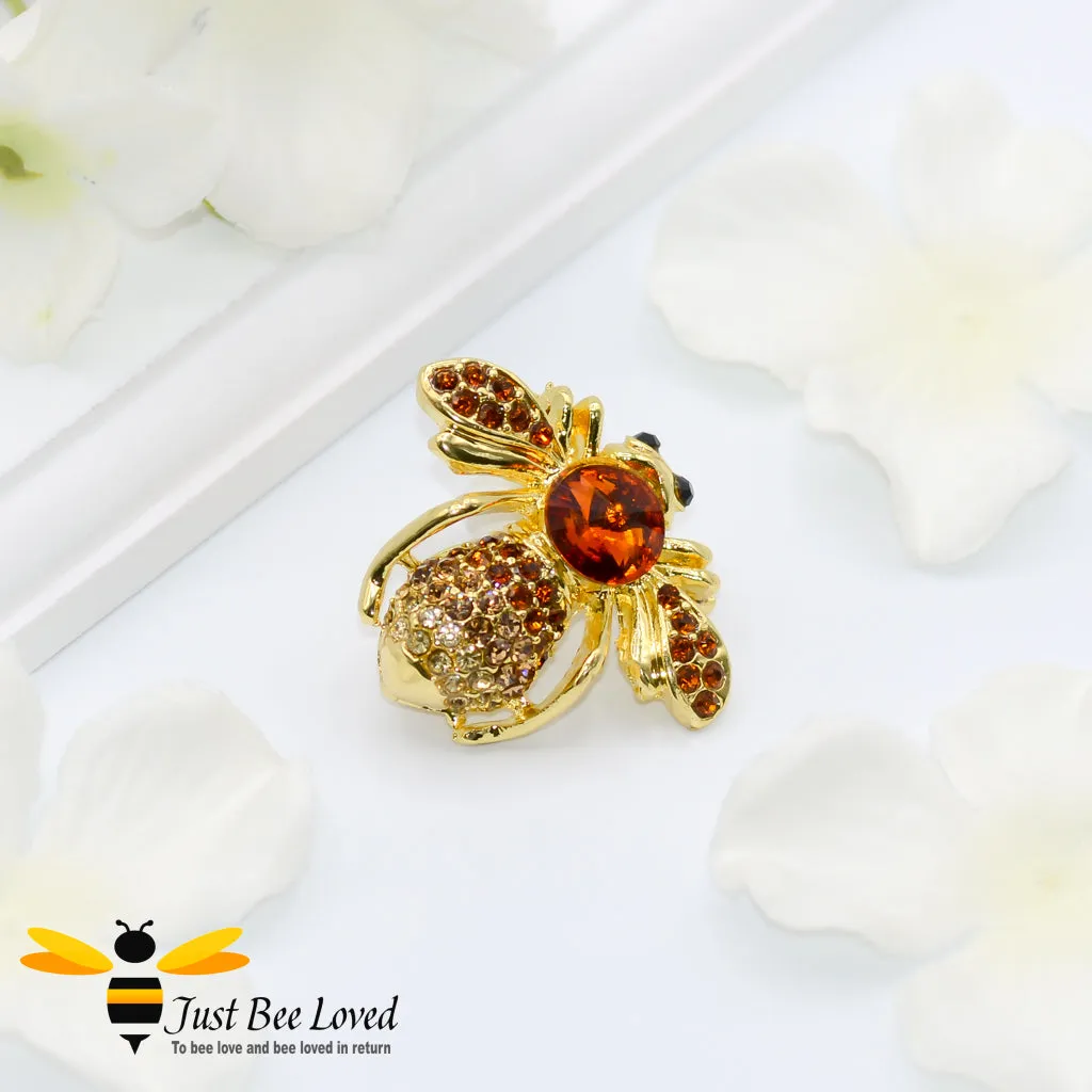 Glamorous Gold Plated Crystal Bee Brooch