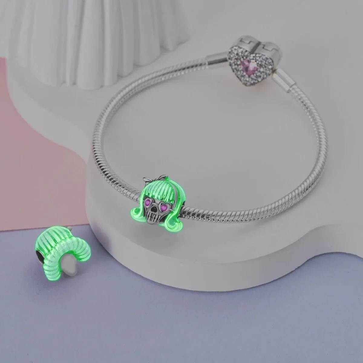 Glow in the Dark Girly Skull Charm