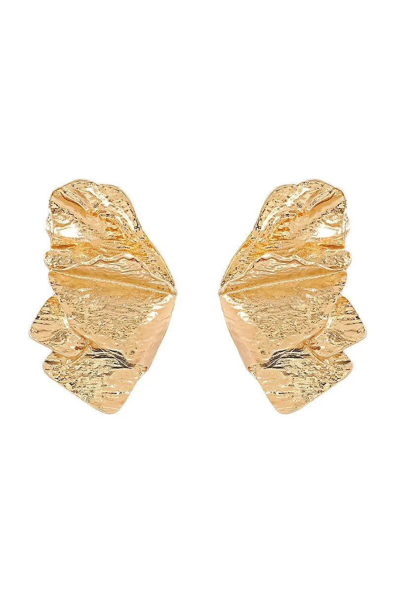 Gold Irregular Metal Textured Dangle Earrings