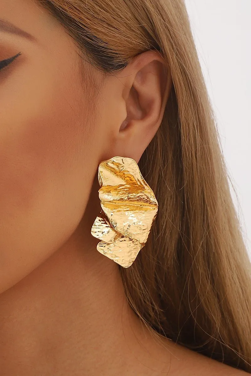 Gold Irregular Metal Textured Dangle Earrings
