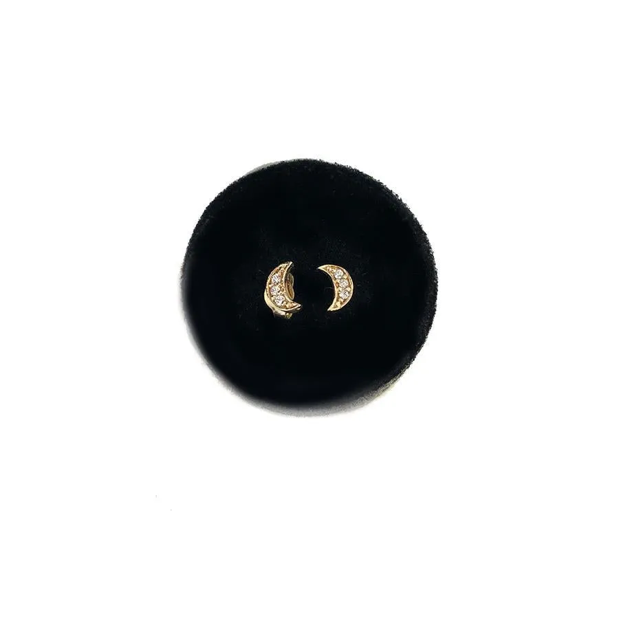Gold Mini Moon Stud with CZ