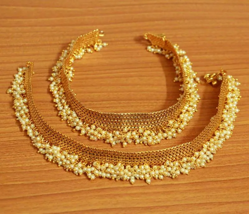 Gold Plated Fine pearl anklets