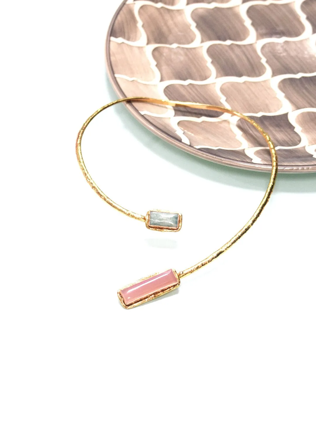 Gold Plated Pink Amazonite Jaspar Necklace - Adjustable