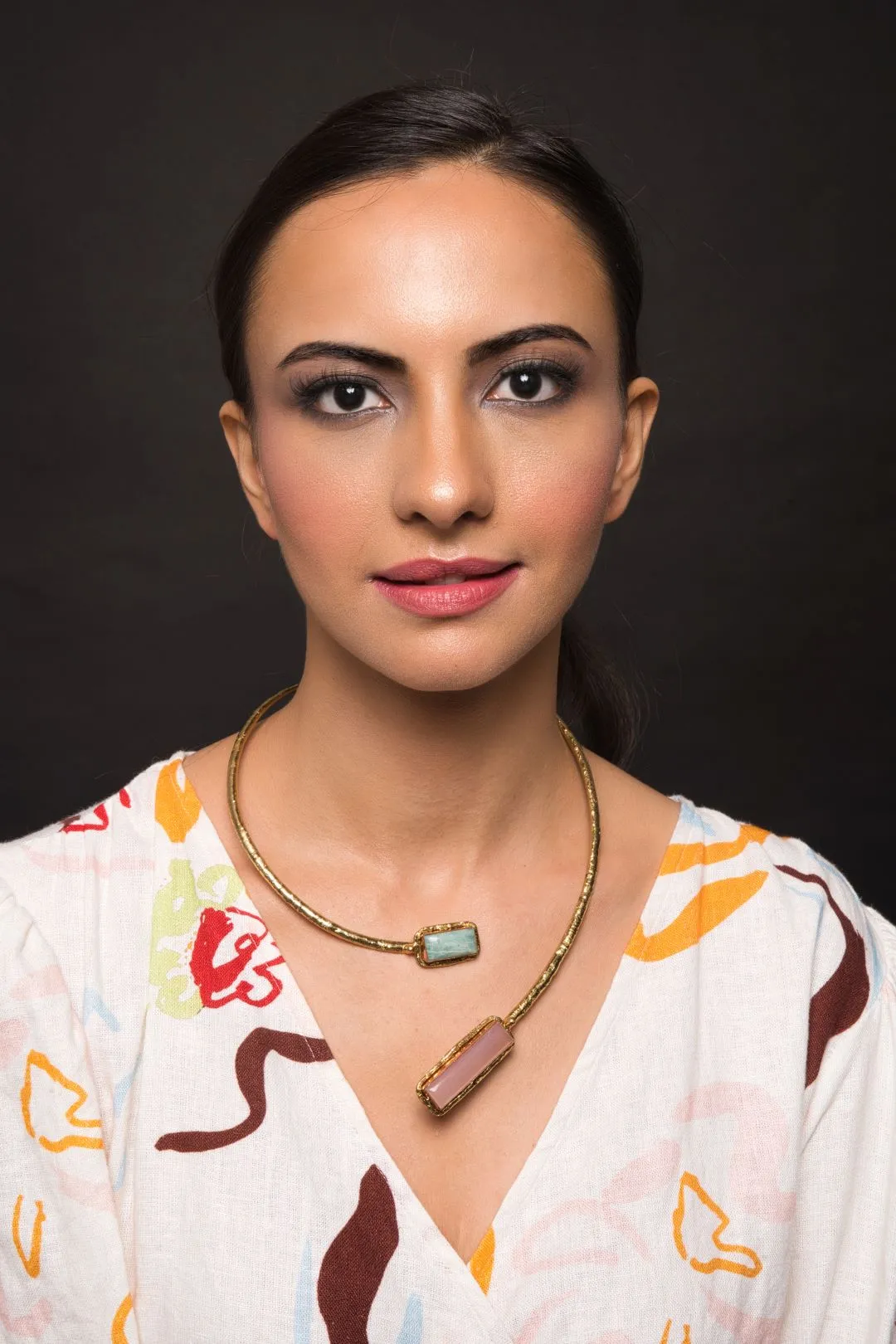 Gold Plated Pink Amazonite Jaspar Necklace - Adjustable
