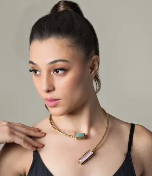 Gold Plated Pink Amazonite Jaspar Necklace - Adjustable