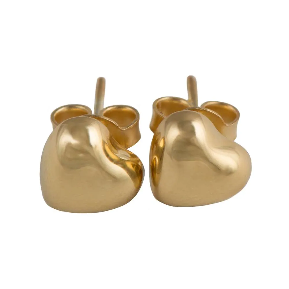 Gold Plated Puffy Heart Silver Studs