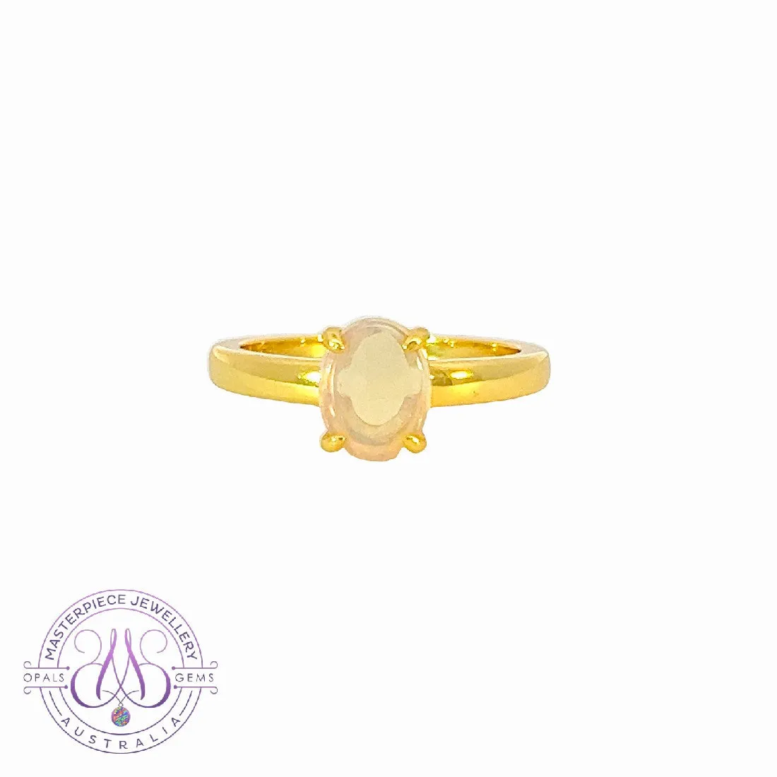 Gold plated silver White Opal 8x6mm solitaire ring
