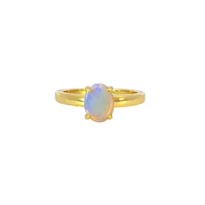 Gold plated silver White Opal 8x6mm solitaire ring