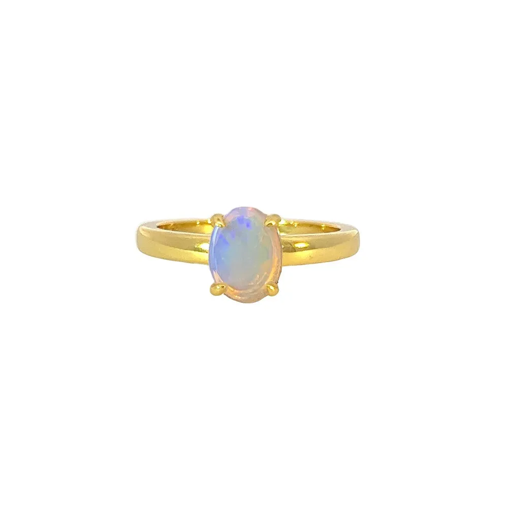 Gold plated silver White Opal 8x6mm solitaire ring