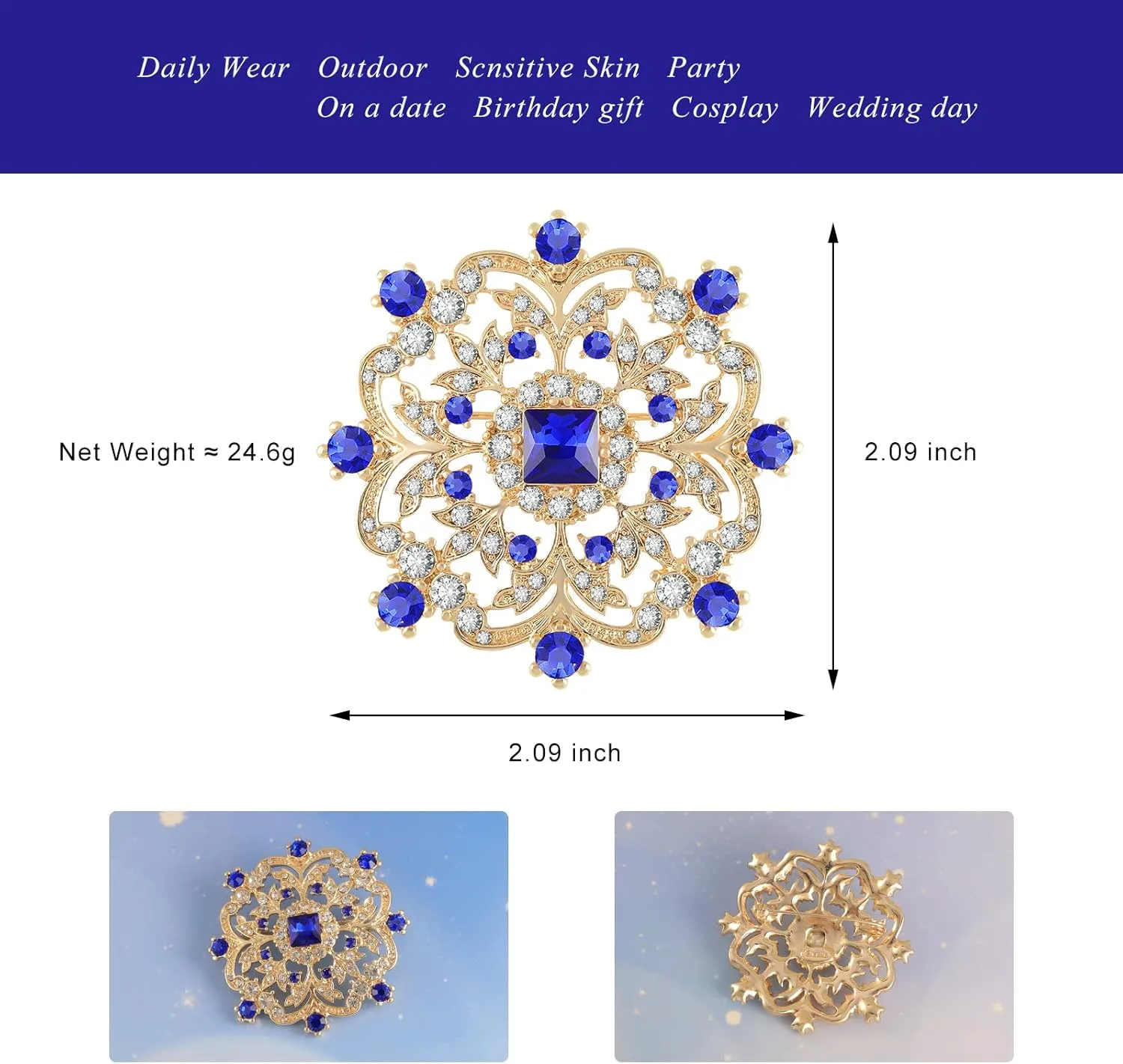 Gold Snowflake Brooch Rhinestone Brooch Broach Large Flower Brooch Pins for Women Designer Jewelry Large Brooches for Women Wedding Women's Brooches & Pins Mother's Day Valentine's Day