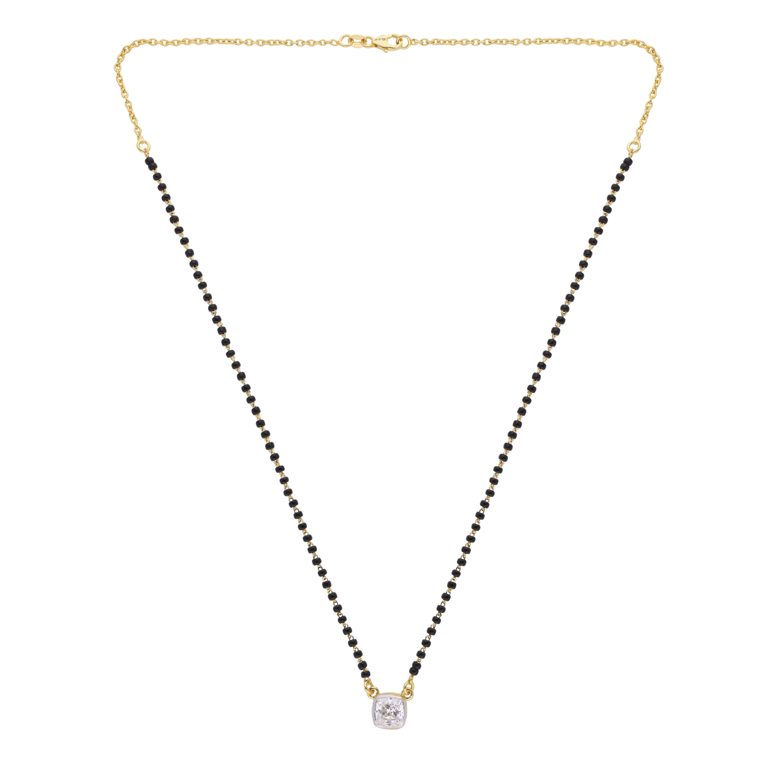 Gold-Tone Cushion-Cut Solitaire Mangalsutra – Classic Elegance | SKU: 0021328008