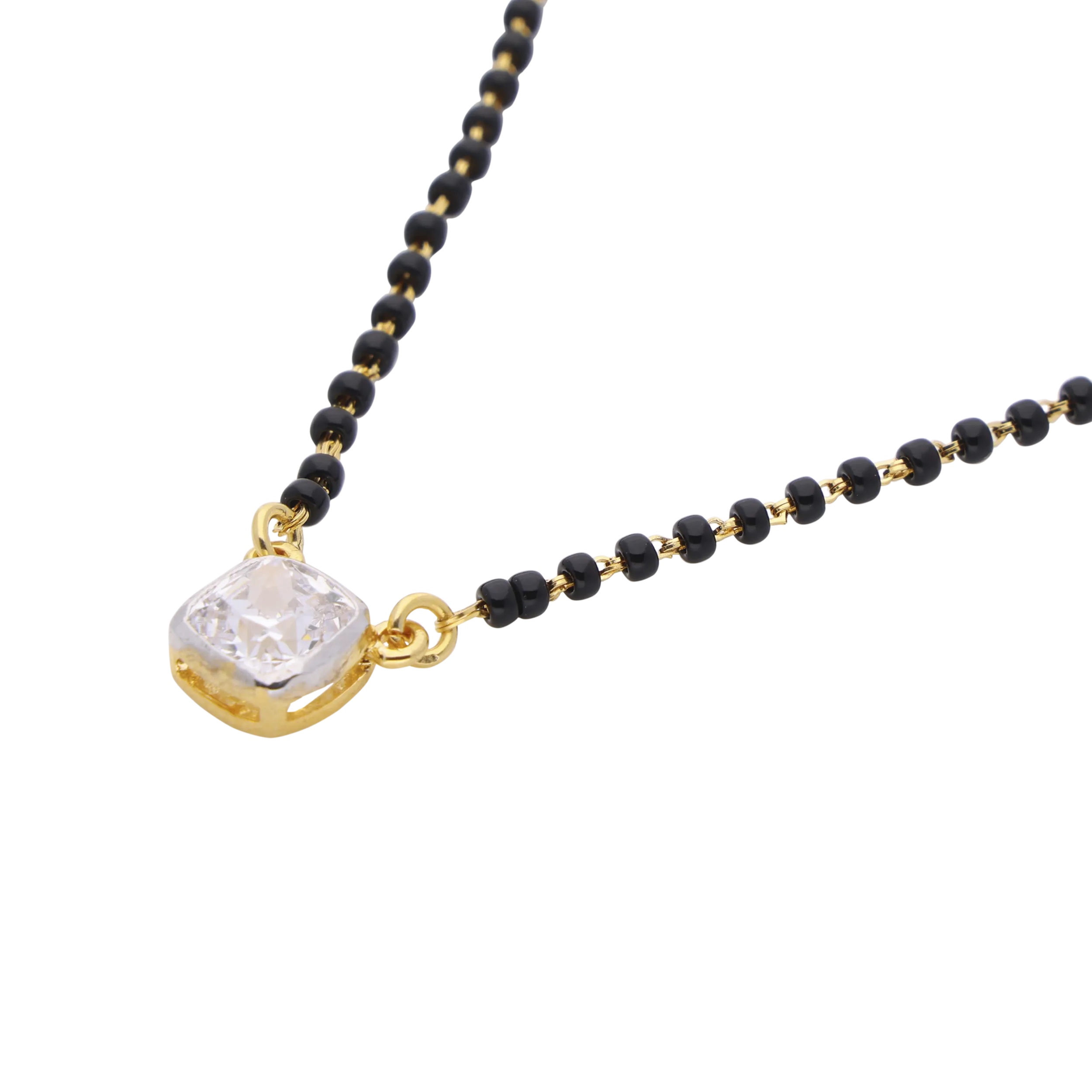 Gold-Tone Cushion-Cut Solitaire Mangalsutra – Classic Elegance | SKU: 0021328008