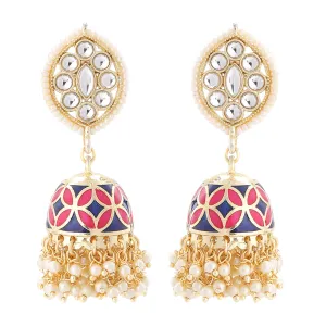 Gold Tone Traditional Jhumki Meenakari Work Earring