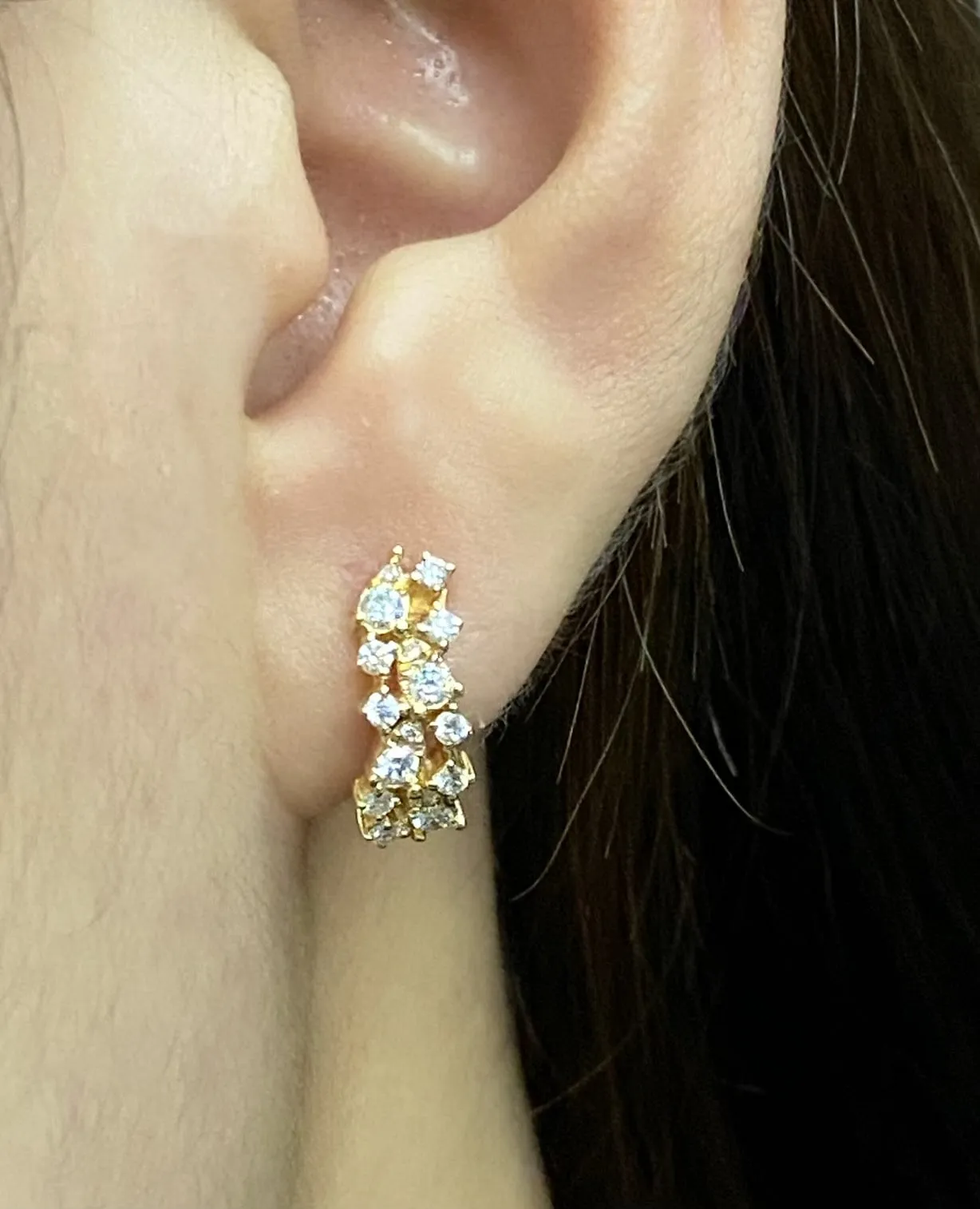 Golden Cluster Shape Creolle Diamond Earrings 14kt
