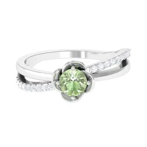 Green Sapphire and Diamond Flower Promise Ring