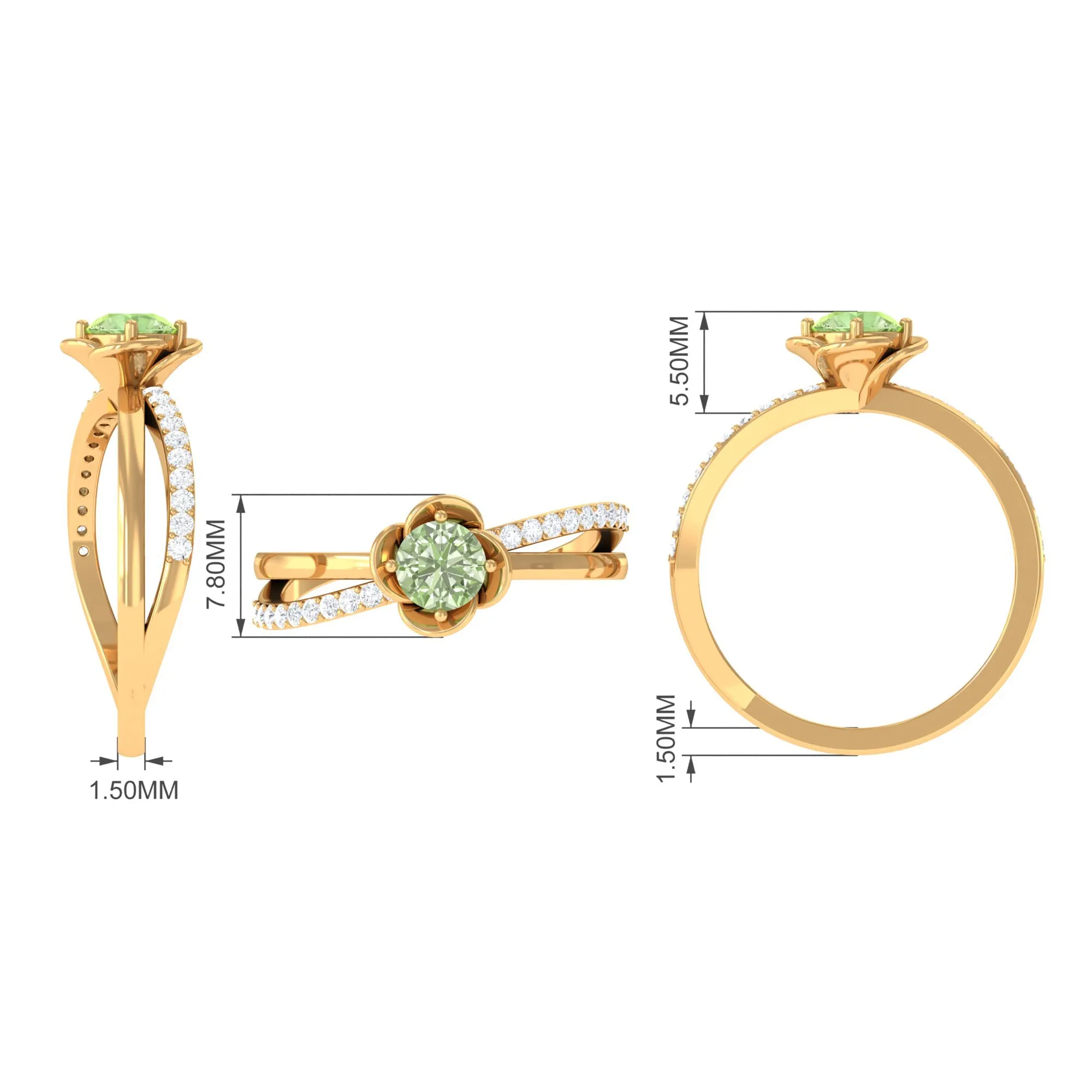 Green Sapphire and Diamond Flower Promise Ring