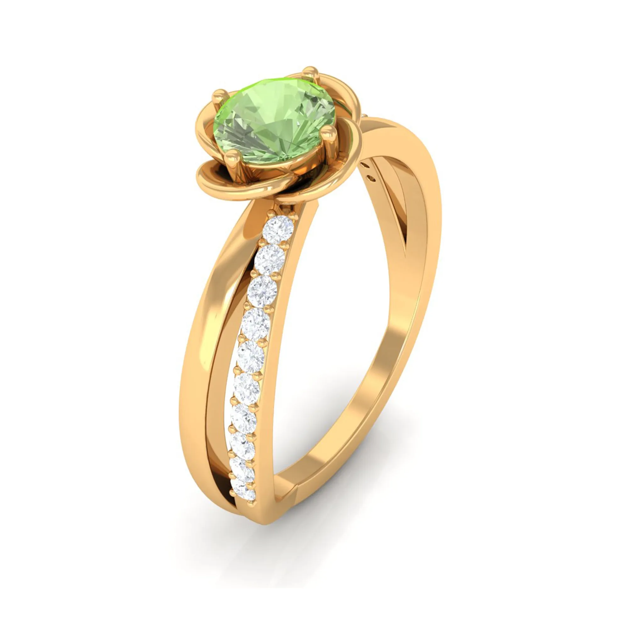 Green Sapphire and Diamond Flower Promise Ring