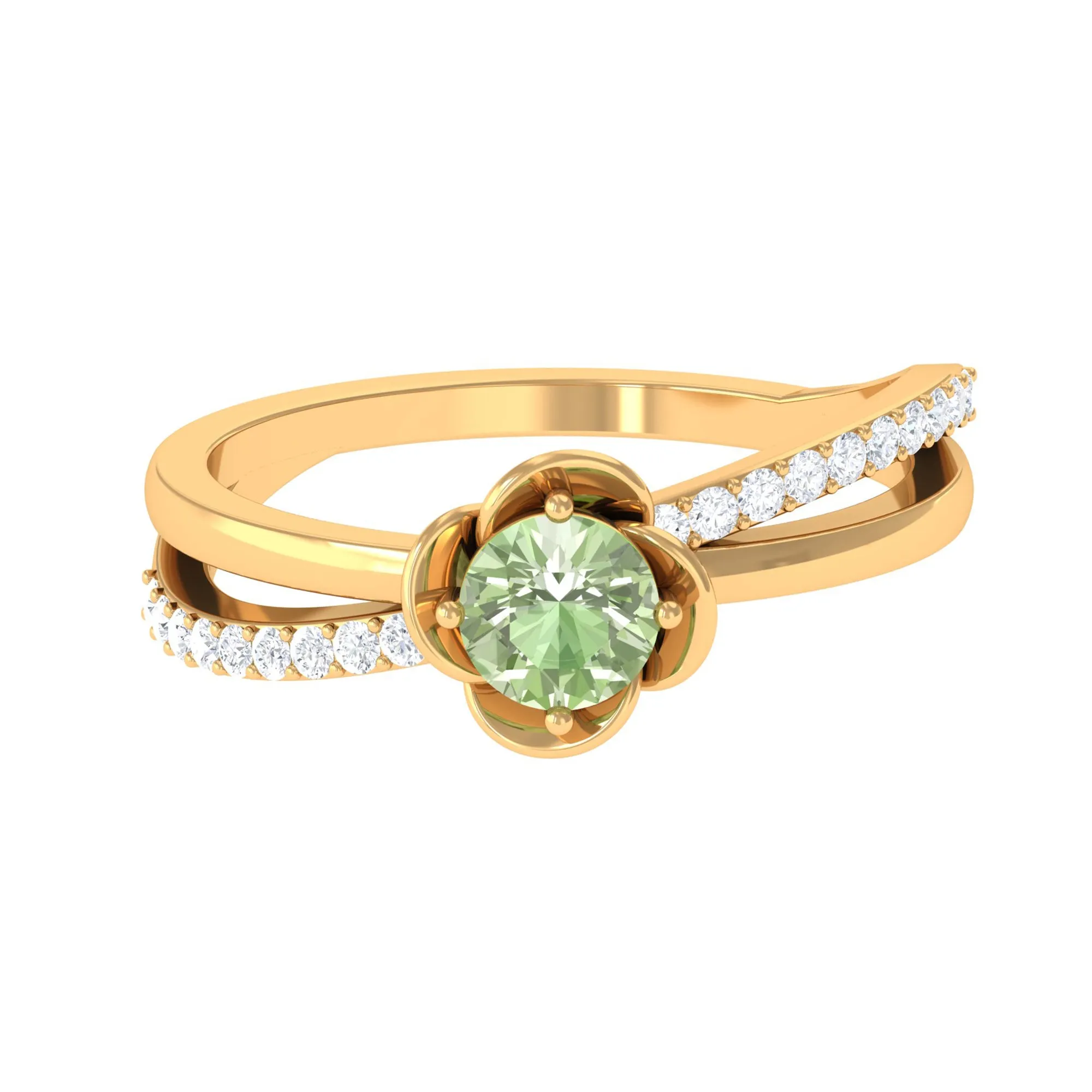 Green Sapphire and Diamond Flower Promise Ring
