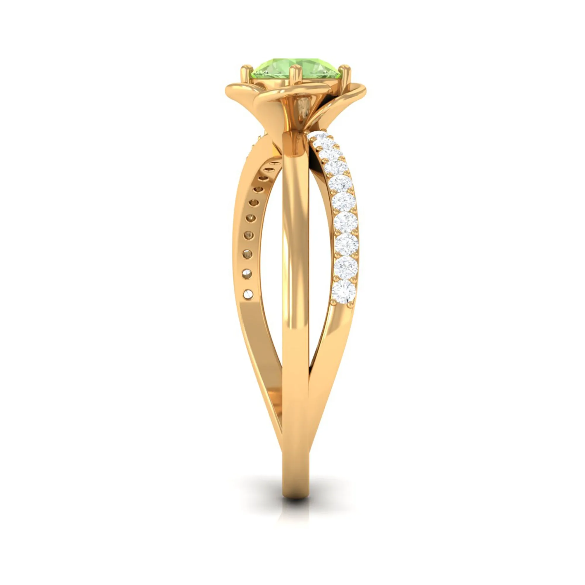 Green Sapphire and Diamond Flower Promise Ring