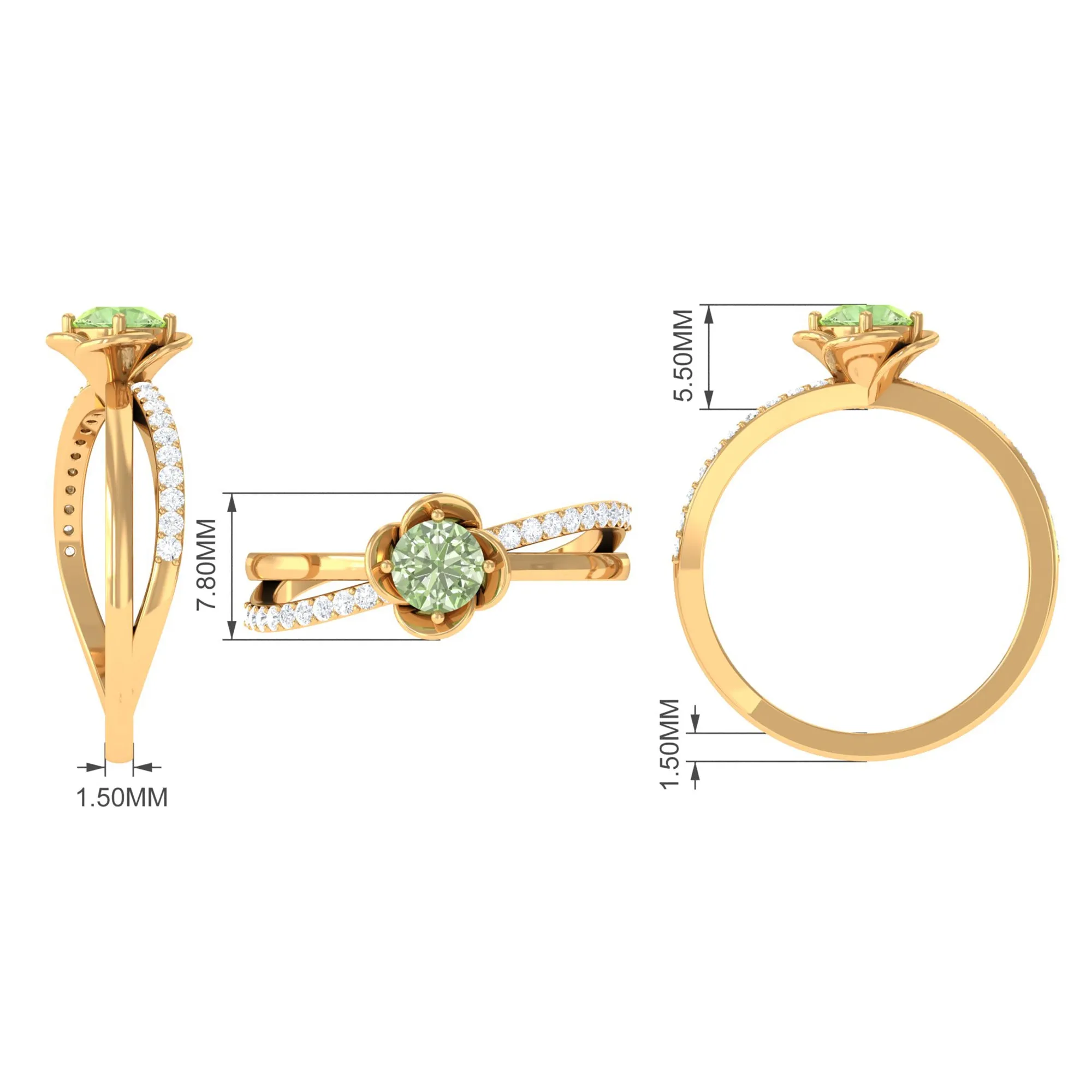 Green Sapphire and Diamond Flower Promise Ring