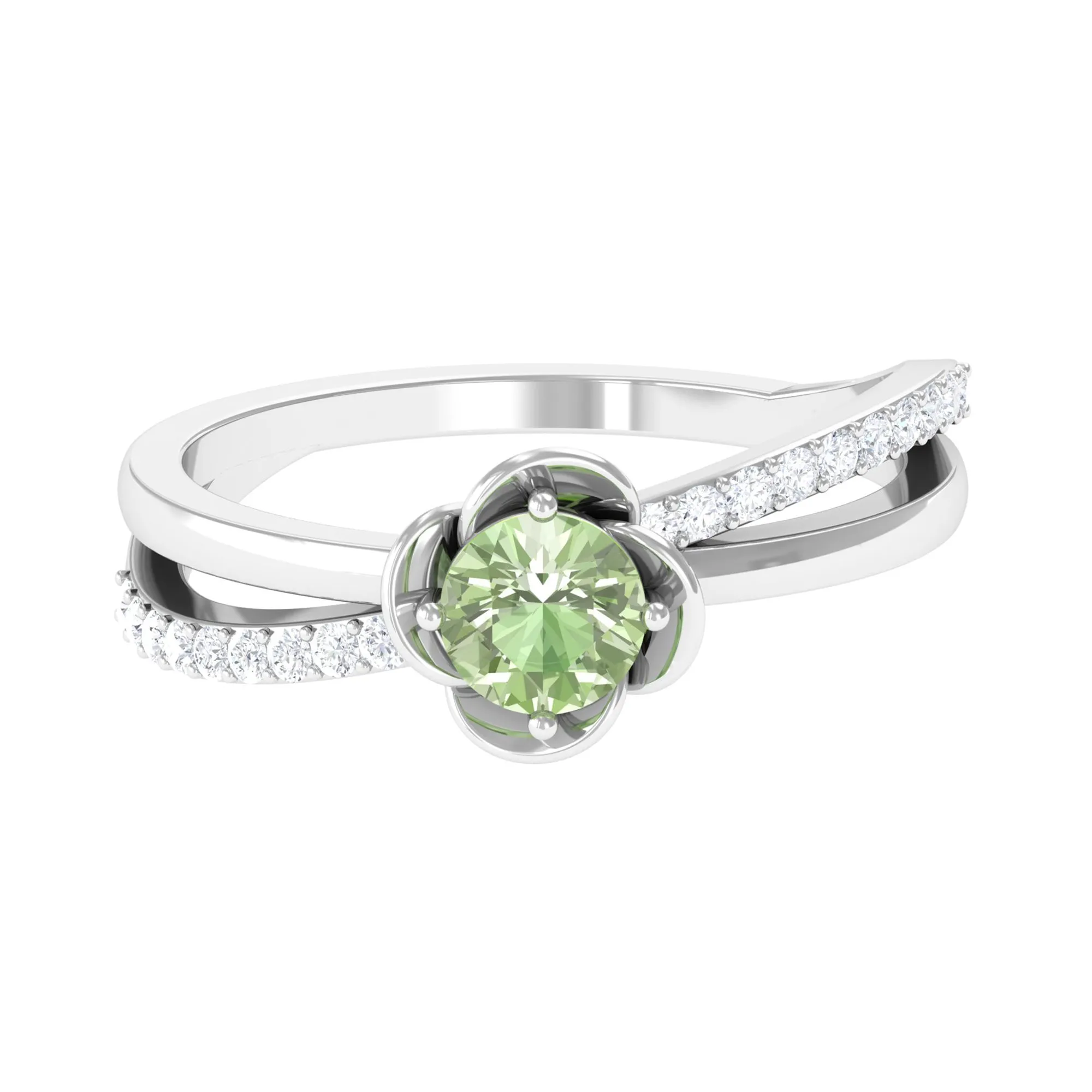 Green Sapphire and Diamond Flower Promise Ring