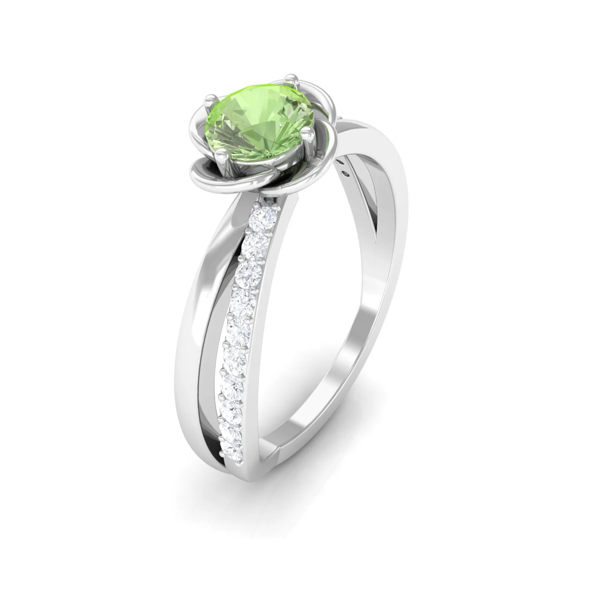 Green Sapphire and Diamond Flower Promise Ring