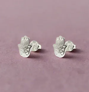 Hamsa Silver Ear Studs - Stylish and Symbolic Earrings for Positive Energy