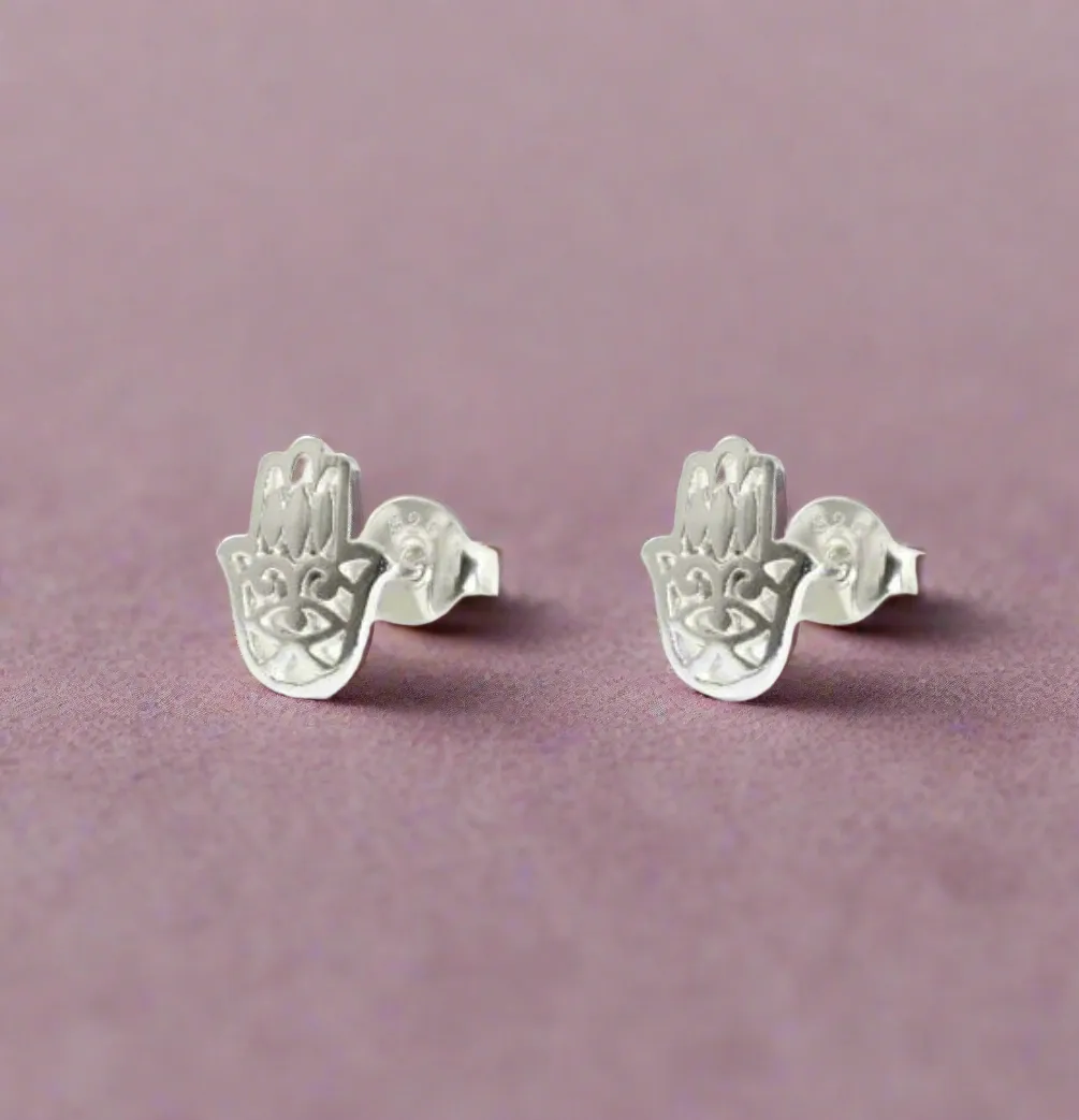 Hamsa Silver Ear Studs - Stylish and Symbolic Earrings for Positive Energy