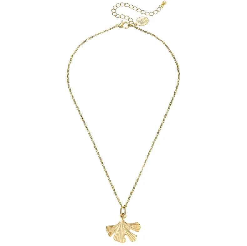 Handcast Gold Ginkgo Leaf Tiny Chain Necklace