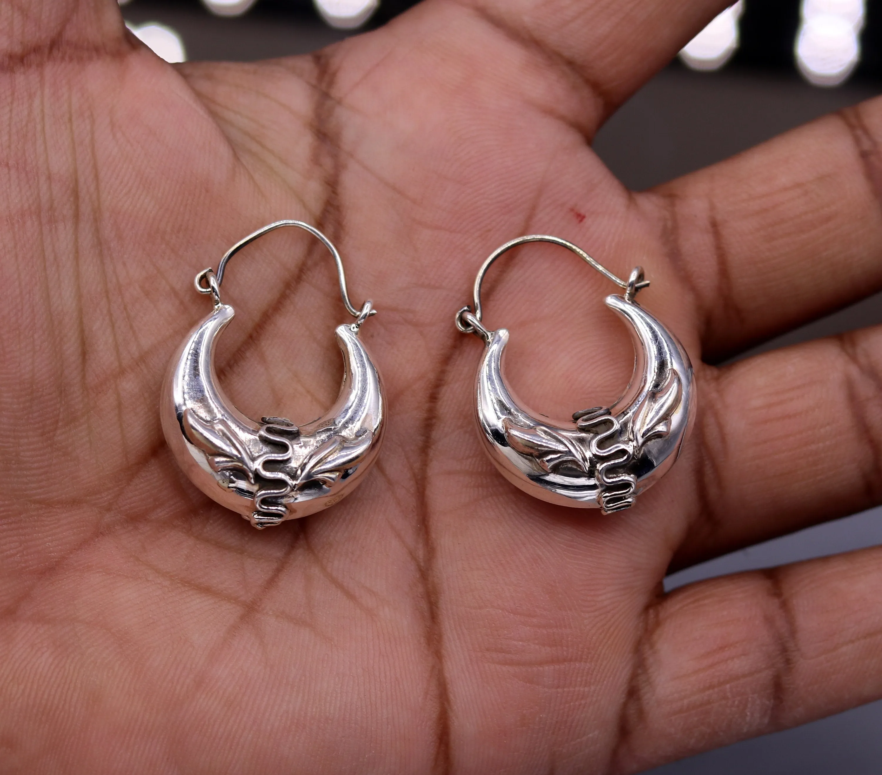 Handmade 925 sterling silver amazing stylish hoops bali earrings tribal ethnic kundal unisex jewelry from Rajasthan India s584