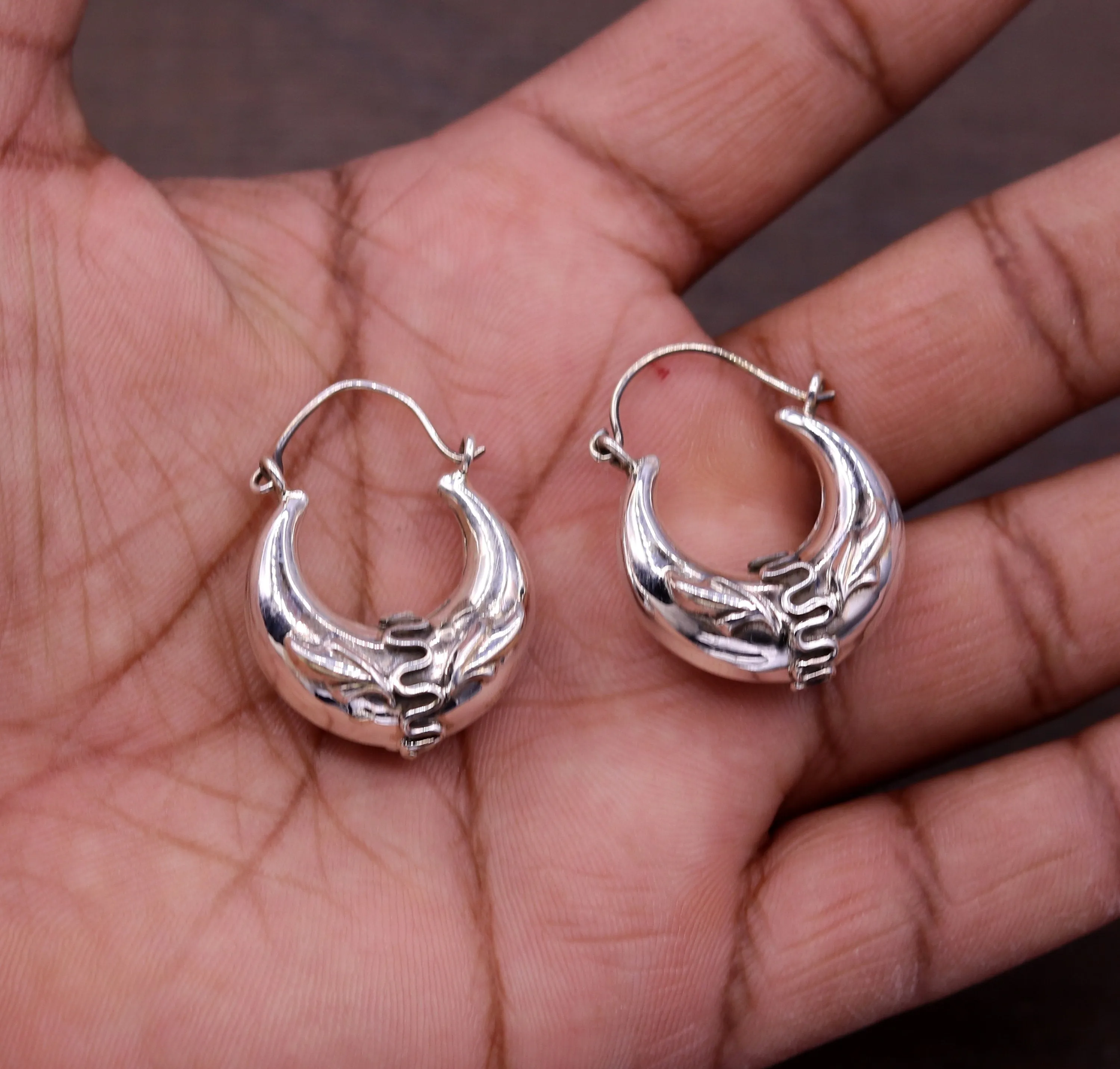 Handmade 925 sterling silver amazing stylish hoops bali earrings tribal ethnic kundal unisex jewelry from Rajasthan India s584