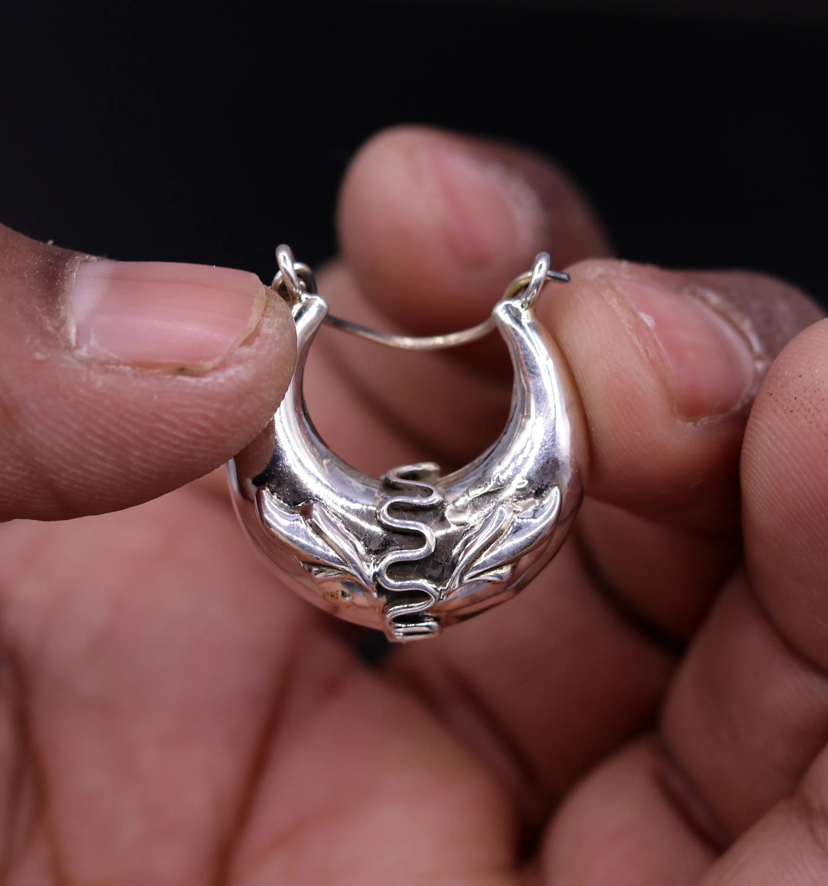 Handmade 925 sterling silver amazing stylish hoops bali earrings tribal ethnic kundal unisex jewelry from Rajasthan India s584