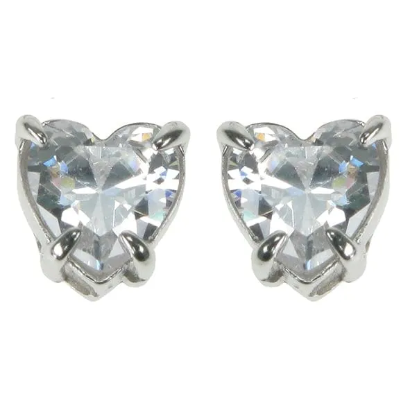 Heart Cubic Zirconia Solid 925 Sterling Silver Stud Earrings