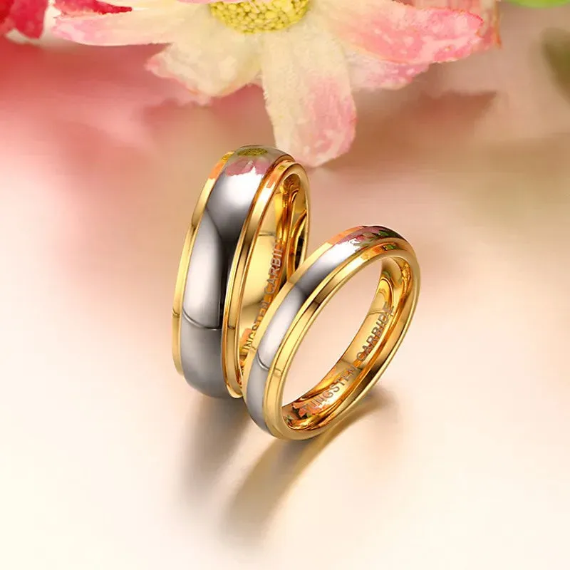 His & Her's Polishing Center Step Edge  6MM/4MM Tungsten Carbide Wedding Bands Rings for Women and Men Jewelry