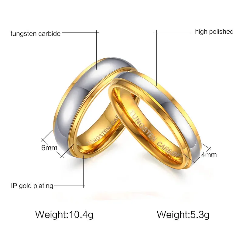 His & Her's Polishing Center Step Edge  6MM/4MM Tungsten Carbide Wedding Bands Rings for Women and Men Jewelry