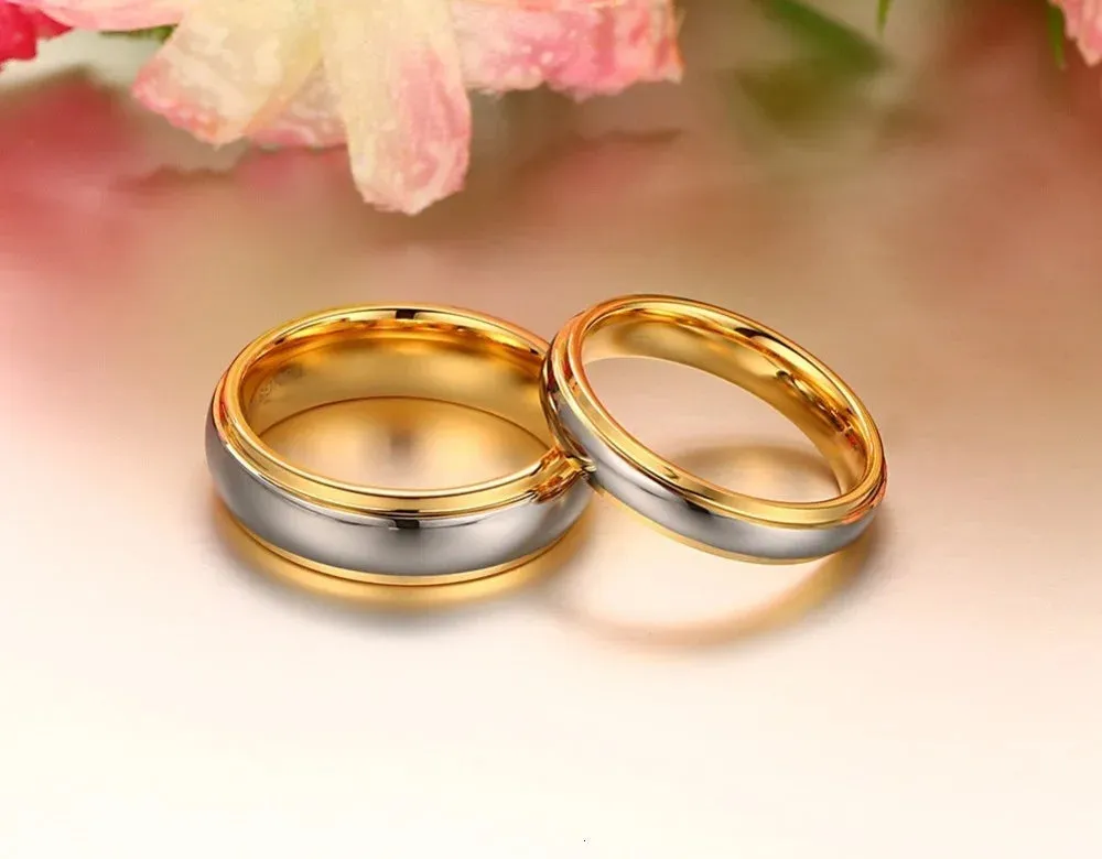 His & Her's Polishing Center Step Edge  6MM/4MM Tungsten Carbide Wedding Bands Rings for Women and Men Jewelry