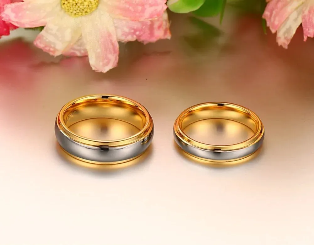 His & Her's Polishing Center Step Edge  6MM/4MM Tungsten Carbide Wedding Bands Rings for Women and Men Jewelry