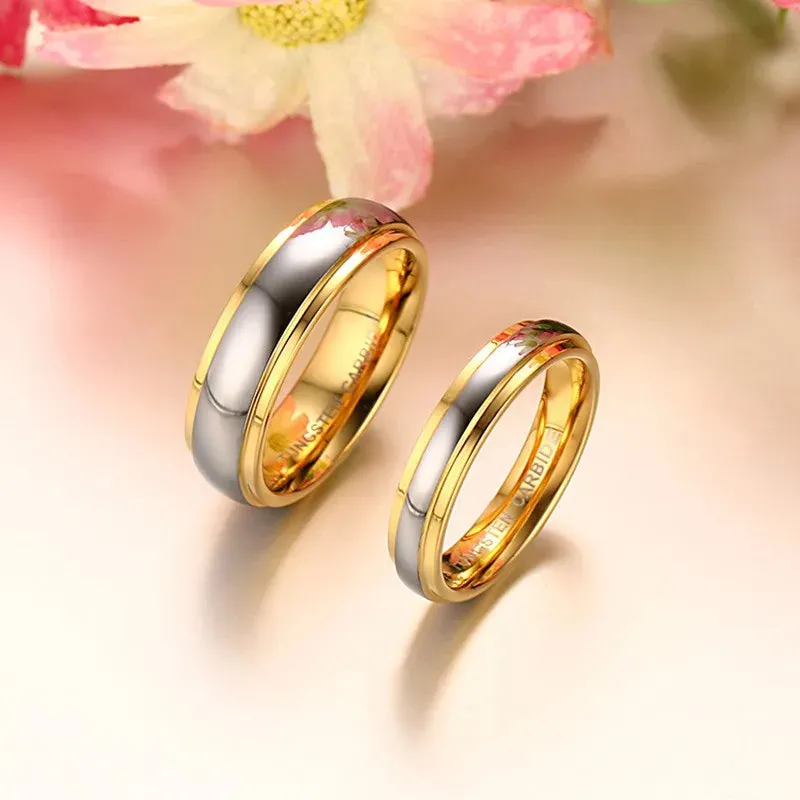 His & Her's Polishing Center Step Edge  6MM/4MM Tungsten Carbide Wedding Bands Rings for Women and Men Jewelry