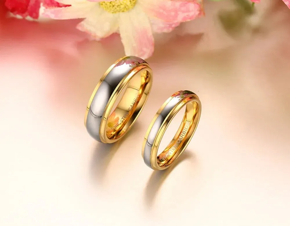 His & Her's Polishing Center Step Edge  6MM/4MM Tungsten Carbide Wedding Bands Rings for Women and Men Jewelry